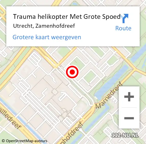 Locatie op kaart van de 112 melding: Trauma helikopter Met Grote Spoed Naar Utrecht, Zamenhofdreef op 26 februari 2024 14:22