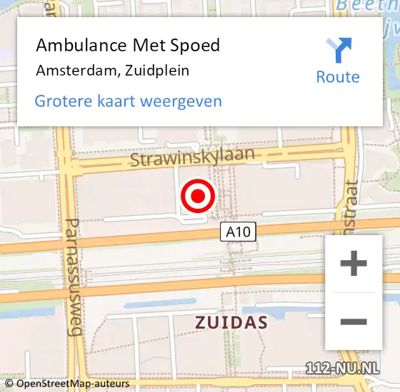 Locatie op kaart van de 112 melding: Ambulance Met Spoed Naar Amsterdam, Zuidplein op 26 februari 2024 14:34