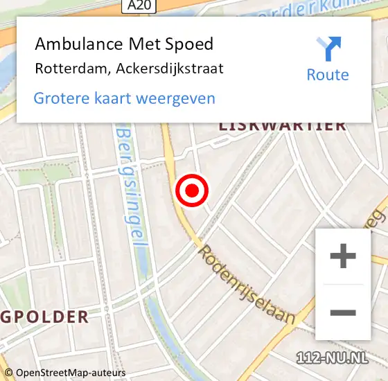 Locatie op kaart van de 112 melding: Ambulance Met Spoed Naar Rotterdam, Ackersdijkstraat op 26 februari 2024 14:37