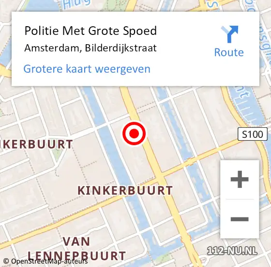 Locatie op kaart van de 112 melding: Politie Met Grote Spoed Naar Amsterdam, Bilderdijkstraat op 26 februari 2024 14:46