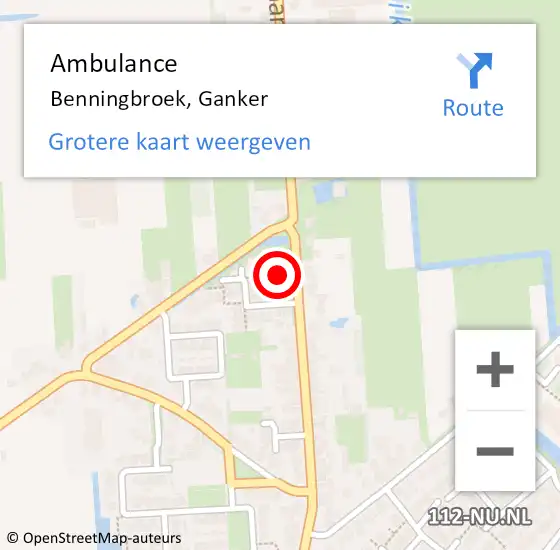 Locatie op kaart van de 112 melding: Ambulance Benningbroek, Ganker op 26 februari 2024 14:57