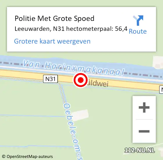 Locatie op kaart van de 112 melding: Politie Met Grote Spoed Naar Leeuwarden, N31 hectometerpaal: 56,4 op 26 februari 2024 15:29