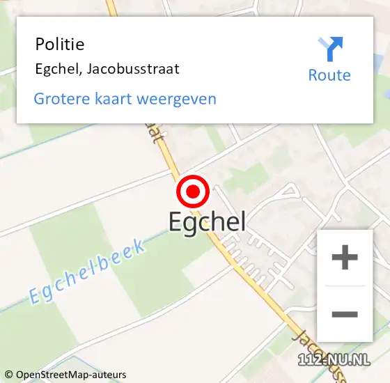 Locatie op kaart van de 112 melding: Politie Egchel, Jacobusstraat op 26 februari 2024 16:03