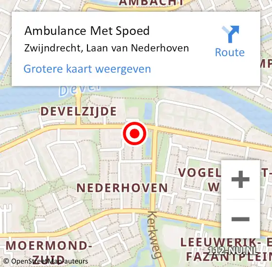 Locatie op kaart van de 112 melding: Ambulance Met Spoed Naar Zwijndrecht, Laan van Nederhoven op 26 februari 2024 16:34