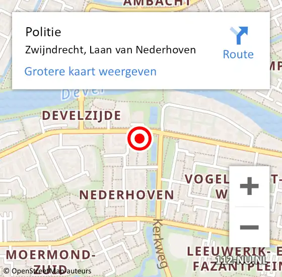 Locatie op kaart van de 112 melding: Politie Zwijndrecht, Laan van Nederhoven op 26 februari 2024 16:34