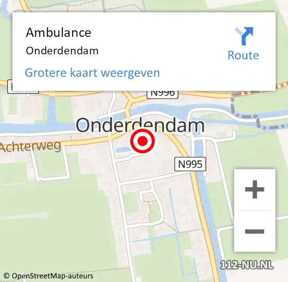 Locatie op kaart van de 112 melding: Ambulance Onderdendam op 26 februari 2024 17:20