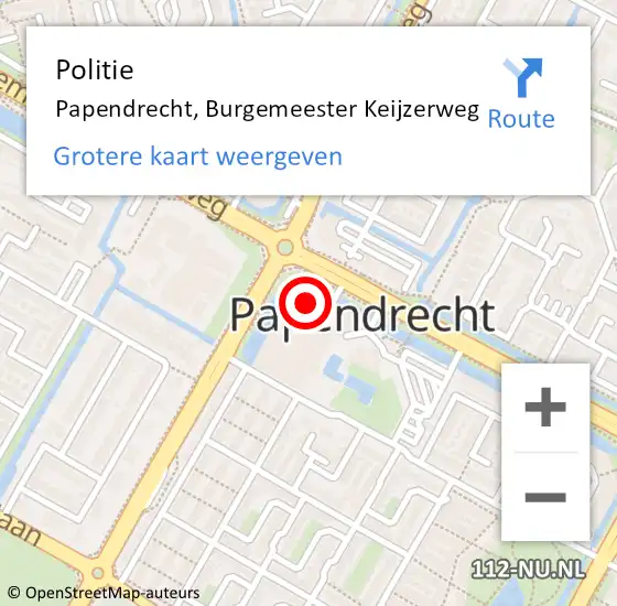 Locatie op kaart van de 112 melding: Politie Papendrecht, Burgemeester Keijzerweg op 26 februari 2024 17:22