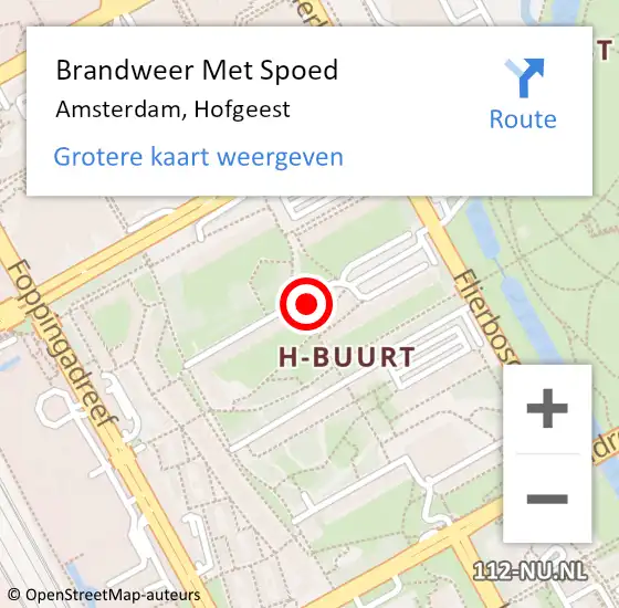 Locatie op kaart van de 112 melding: Brandweer Met Spoed Naar Amsterdam, Hofgeest op 26 februari 2024 17:42