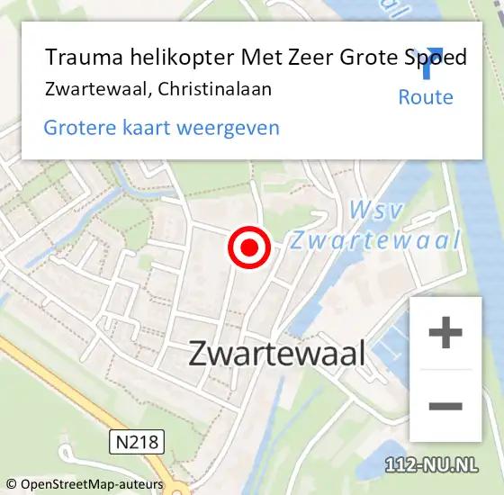 Locatie op kaart van de 112 melding: Trauma helikopter Met Zeer Grote Spoed Naar Zwartewaal, Christinalaan op 26 februari 2024 19:31