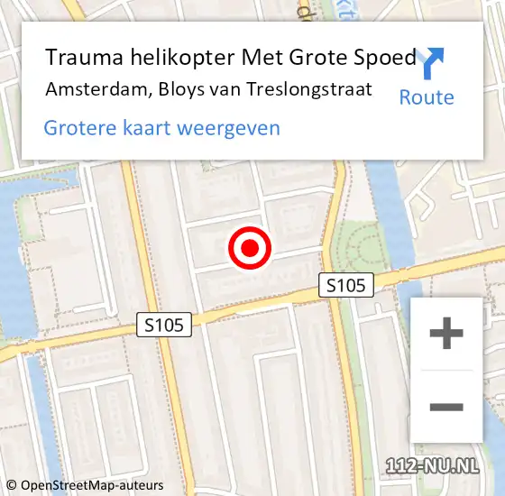 Locatie op kaart van de 112 melding: Trauma helikopter Met Grote Spoed Naar Amsterdam, Bloys van Treslongstraat op 26 februari 2024 20:39