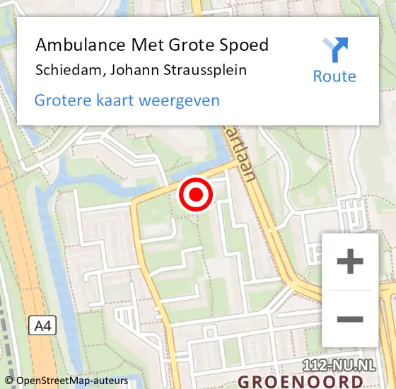 Locatie op kaart van de 112 melding: Ambulance Met Grote Spoed Naar Schiedam, Johann Straussplein op 26 februari 2024 21:39