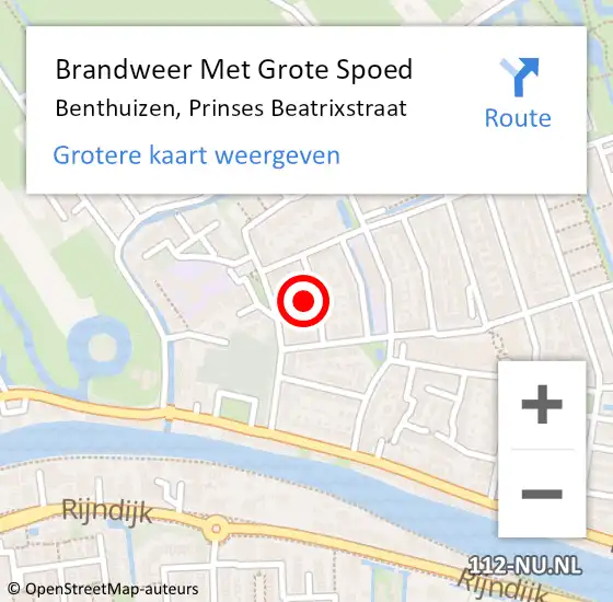 Locatie op kaart van de 112 melding: Brandweer Met Grote Spoed Naar Benthuizen, Prinses Beatrixstraat op 26 februari 2024 21:46
