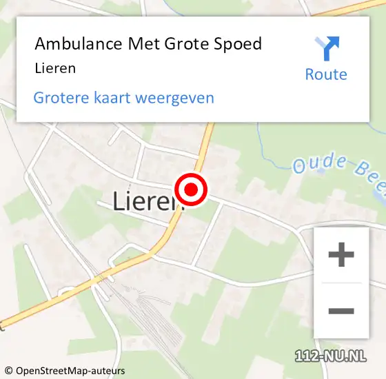 Locatie op kaart van de 112 melding: Ambulance Met Grote Spoed Naar Lieren op 26 februari 2024 21:55
