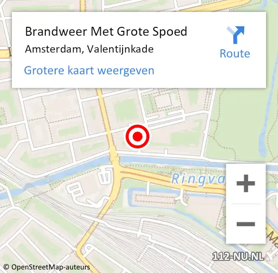 Locatie op kaart van de 112 melding: Brandweer Met Grote Spoed Naar Amsterdam, Valentijnkade op 26 februari 2024 22:07