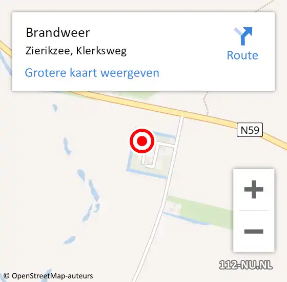 Locatie op kaart van de 112 melding: Brandweer Zierikzee, Klerksweg op 26 februari 2024 23:26