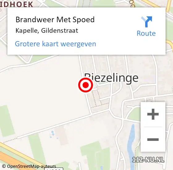 Locatie op kaart van de 112 melding: Brandweer Met Spoed Naar Kapelle, Gildenstraat op 27 februari 2024 03:15