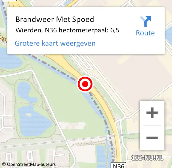 Locatie op kaart van de 112 melding: Brandweer Met Spoed Naar Wierden, N36 hectometerpaal: 6,5 op 27 februari 2024 04:06
