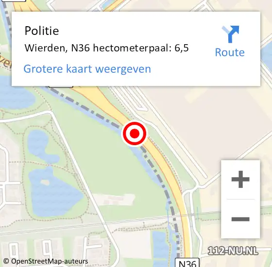 Locatie op kaart van de 112 melding: Politie Wierden, N36 hectometerpaal: 6,5 op 27 februari 2024 04:37