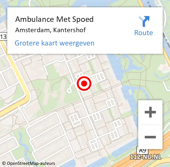 Locatie op kaart van de 112 melding: Ambulance Met Spoed Naar Amsterdam, Kantershof op 27 februari 2024 06:32