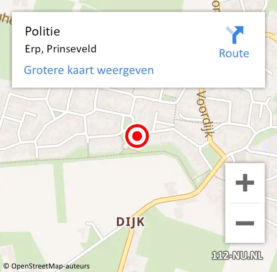 Locatie op kaart van de 112 melding: Politie Erp, Prinseveld op 27 februari 2024 08:12