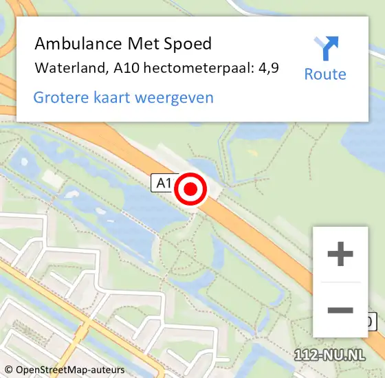Locatie op kaart van de 112 melding: Ambulance Met Spoed Naar Waterland, A10 hectometerpaal: 4,9 op 27 februari 2024 08:44