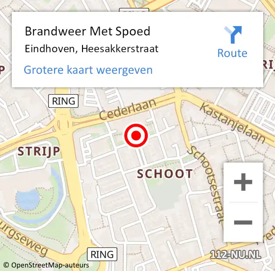 Locatie op kaart van de 112 melding: Brandweer Met Spoed Naar Eindhoven, Heesakkerstraat op 27 februari 2024 09:12