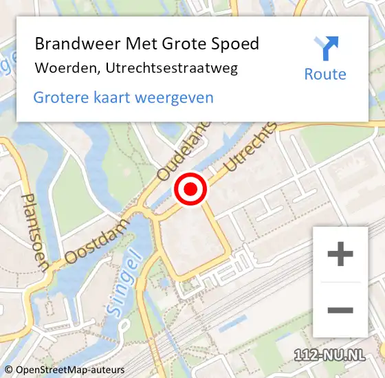 Locatie op kaart van de 112 melding: Brandweer Met Grote Spoed Naar Woerden, Utrechtsestraatweg op 27 februari 2024 09:34