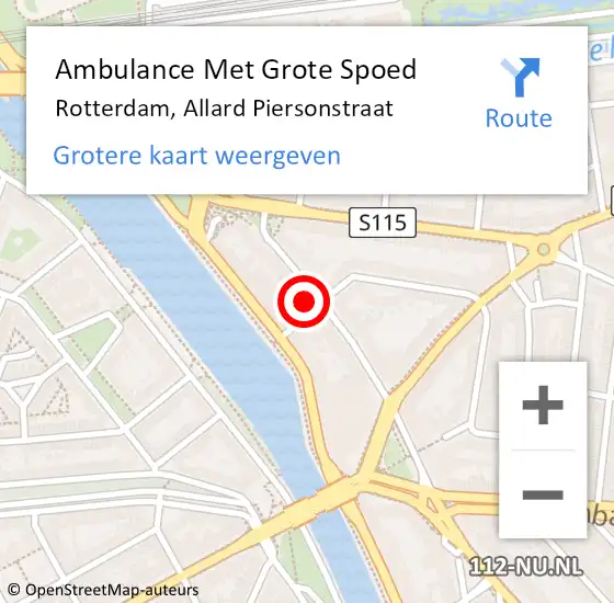 Locatie op kaart van de 112 melding: Ambulance Met Grote Spoed Naar Rotterdam, Allard Piersonstraat op 27 februari 2024 09:35