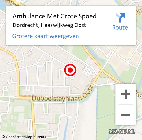 Locatie op kaart van de 112 melding: Ambulance Met Grote Spoed Naar Dordrecht, Haaswijkweg Oost op 27 februari 2024 10:20