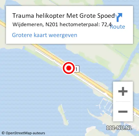 Locatie op kaart van de 112 melding: Trauma helikopter Met Grote Spoed Naar Wijdemeren, N201 hectometerpaal: 72,4 op 27 februari 2024 10:40