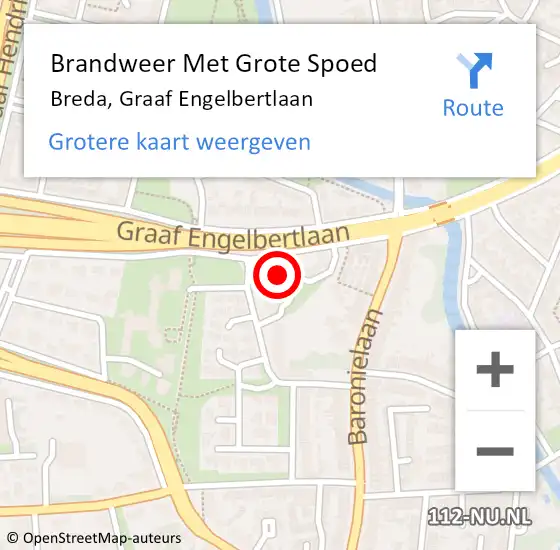 Locatie op kaart van de 112 melding: Brandweer Met Grote Spoed Naar Breda, Graaf Engelbertlaan op 27 februari 2024 11:15
