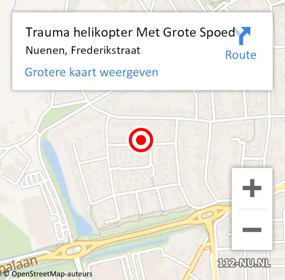 Locatie op kaart van de 112 melding: Trauma helikopter Met Grote Spoed Naar Nuenen, Frederikstraat op 27 februari 2024 11:45