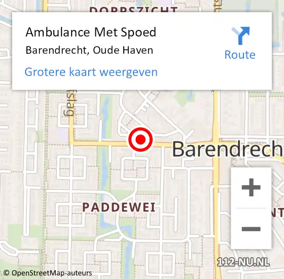 Locatie op kaart van de 112 melding: Ambulance Met Spoed Naar Barendrecht, Oude Haven op 27 februari 2024 11:53