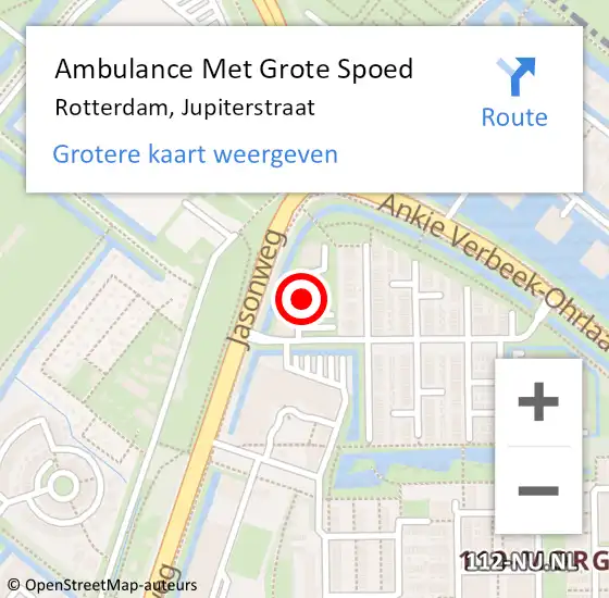 Locatie op kaart van de 112 melding: Ambulance Met Grote Spoed Naar Rotterdam, Jupiterstraat op 27 februari 2024 11:58
