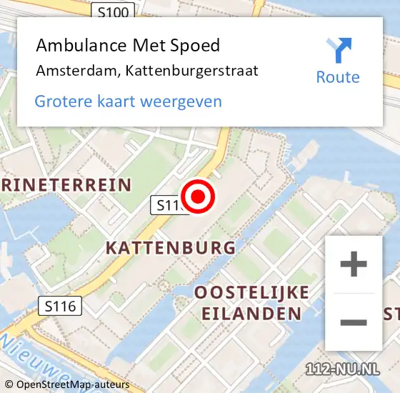 Locatie op kaart van de 112 melding: Ambulance Met Spoed Naar Amsterdam, Kattenburgerstraat op 27 februari 2024 12:06