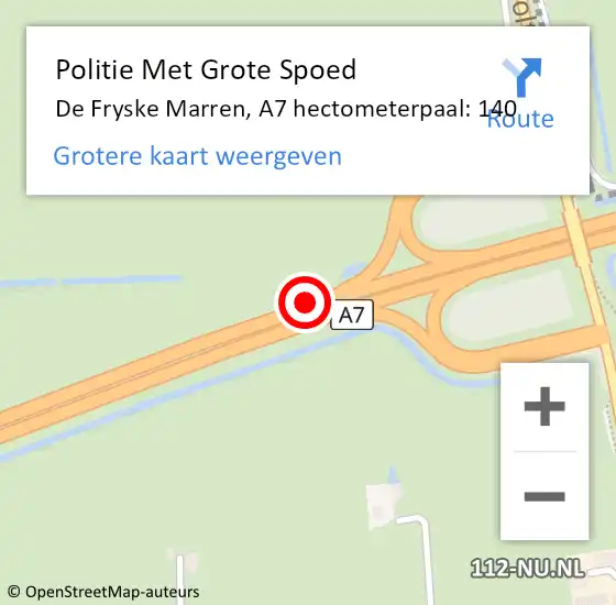 Locatie op kaart van de 112 melding: Politie Met Grote Spoed Naar De Fryske Marren, A7 hectometerpaal: 140 op 27 februari 2024 13:03