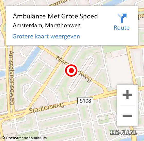 Locatie op kaart van de 112 melding: Ambulance Met Grote Spoed Naar Amsterdam, Marathonweg op 27 februari 2024 14:39