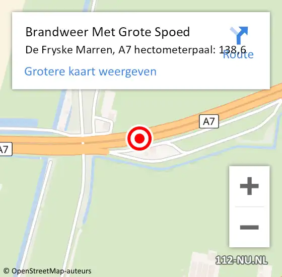 Locatie op kaart van de 112 melding: Brandweer Met Grote Spoed Naar De Fryske Marren, A7 hectometerpaal: 138,6 op 27 februari 2024 15:03