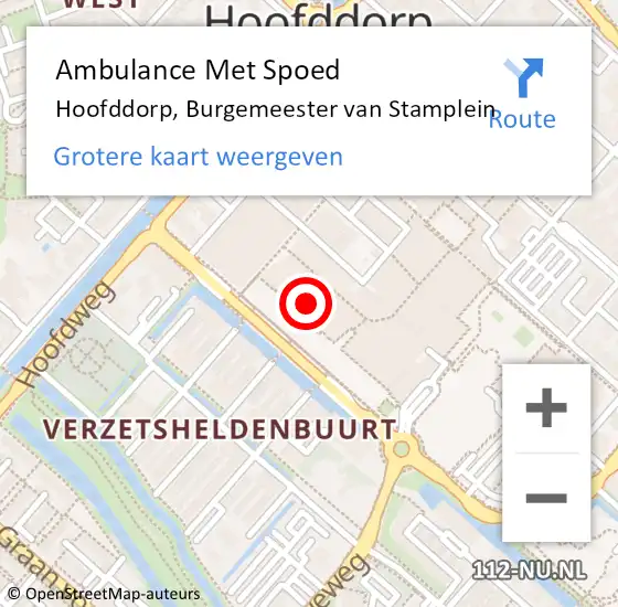 Locatie op kaart van de 112 melding: Ambulance Met Spoed Naar Hoofddorp, Burgemeester van Stamplein op 27 februari 2024 15:31