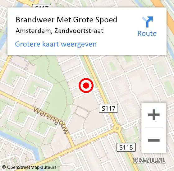 Locatie op kaart van de 112 melding: Brandweer Met Grote Spoed Naar Amsterdam, Zandvoortstraat op 27 februari 2024 15:37