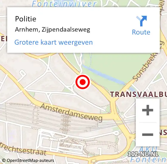 Locatie op kaart van de 112 melding: Politie Arnhem, Zijpendaalseweg op 27 februari 2024 15:43