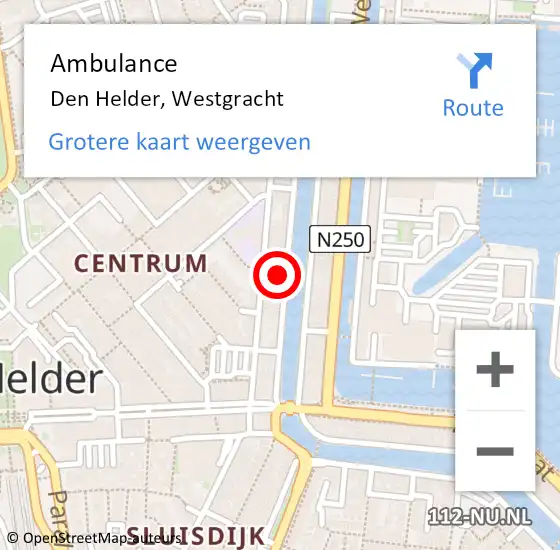 Locatie op kaart van de 112 melding: Ambulance Den Helder, Westgracht op 27 februari 2024 16:21