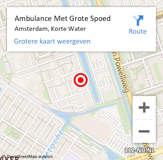 Locatie op kaart van de 112 melding: Ambulance Met Grote Spoed Naar Amsterdam, Korte Water op 27 februari 2024 17:01