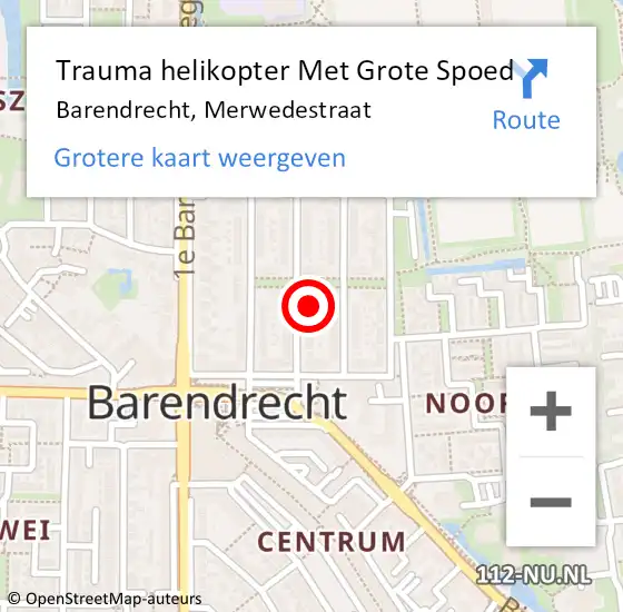 Locatie op kaart van de 112 melding: Trauma helikopter Met Grote Spoed Naar Barendrecht, Merwedestraat op 27 februari 2024 17:32