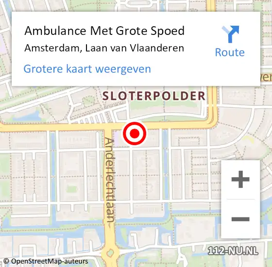Locatie op kaart van de 112 melding: Ambulance Met Grote Spoed Naar Amsterdam, Laan van Vlaanderen op 27 februari 2024 18:03