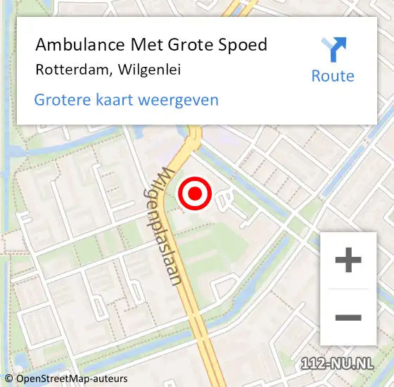 Locatie op kaart van de 112 melding: Ambulance Met Grote Spoed Naar Rotterdam, Wilgenlei op 27 februari 2024 18:07