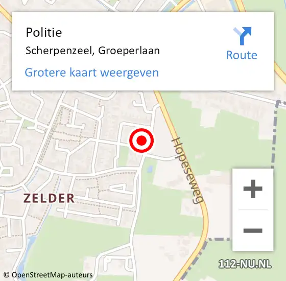 Locatie op kaart van de 112 melding: Politie Scherpenzeel, Groeperlaan op 27 februari 2024 19:18