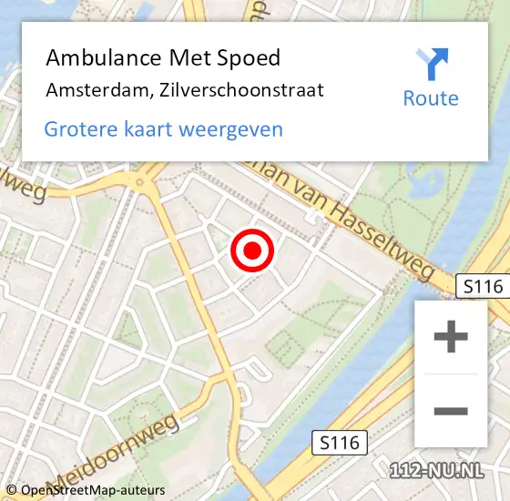 Locatie op kaart van de 112 melding: Ambulance Met Spoed Naar Amsterdam, Zilverschoonstraat op 27 februari 2024 20:14