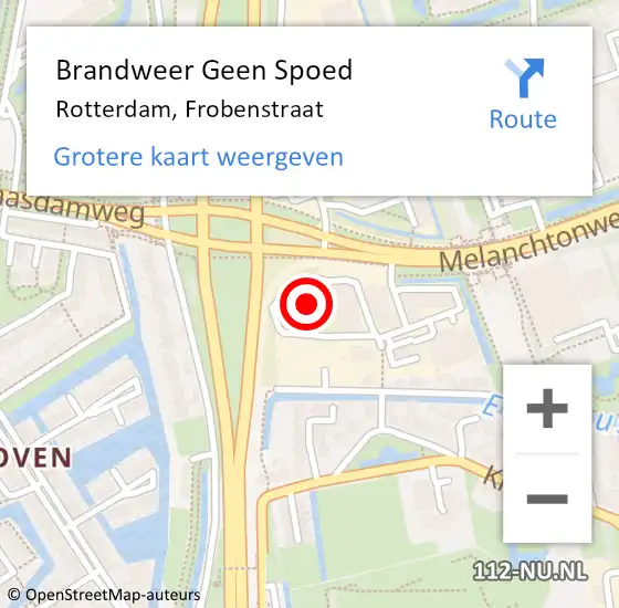 Locatie op kaart van de 112 melding: Brandweer Geen Spoed Naar Rotterdam, Frobenstraat op 27 februari 2024 20:37