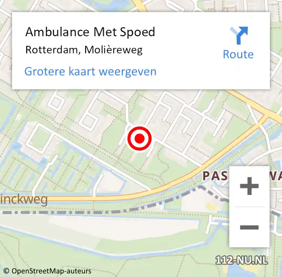 Locatie op kaart van de 112 melding: Ambulance Met Spoed Naar Rotterdam, Molièreweg op 27 februari 2024 21:11